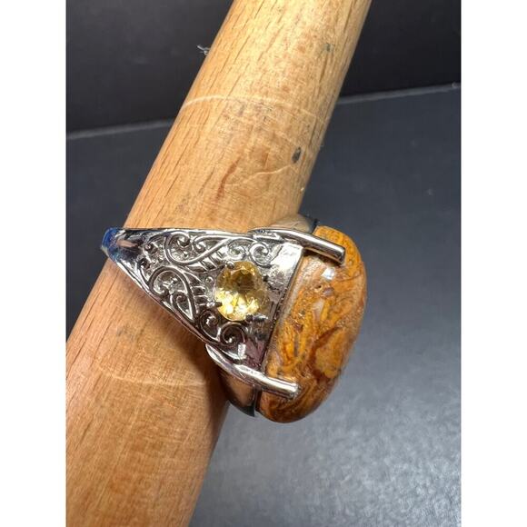 NEW script stone and citrine stainless steel ring size 8 - Picture 11 of 14